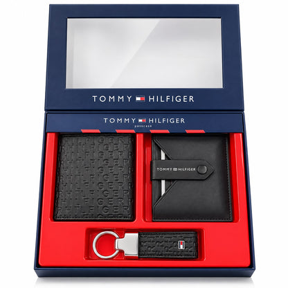TOMMY GENUINE LEATHER SET WALLET, CH & CHAIN
