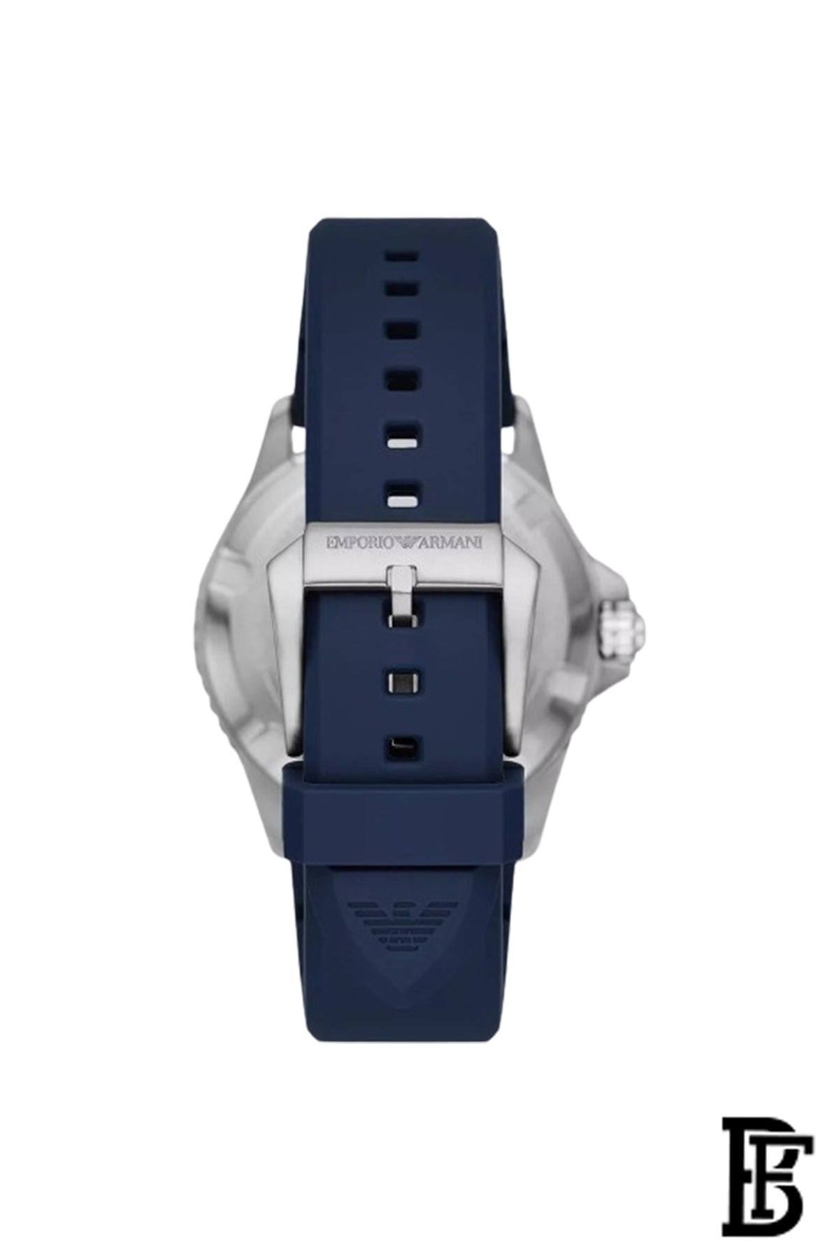 Emporio Armani AR11592 Men's Enamel Dial Silicone Strap Watch, Silver/Blue image 2