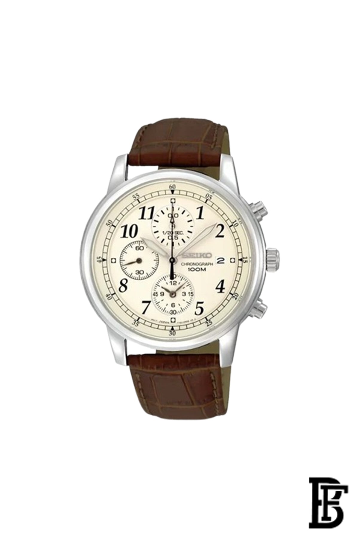 SEIKO Men's Watch CHRONOGRAPH Brown Leather Strap Beige Dial SNDC31P1 image 0