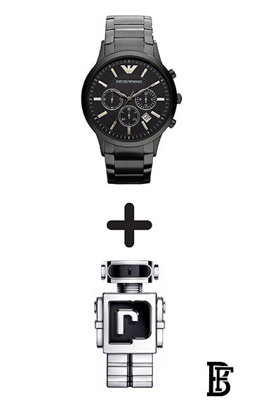 EMPORIO ARMANI Men's Classic Chronograph Watch AR2453 - 43 mm - Black + Gift perfume Tester 30 ml image 1