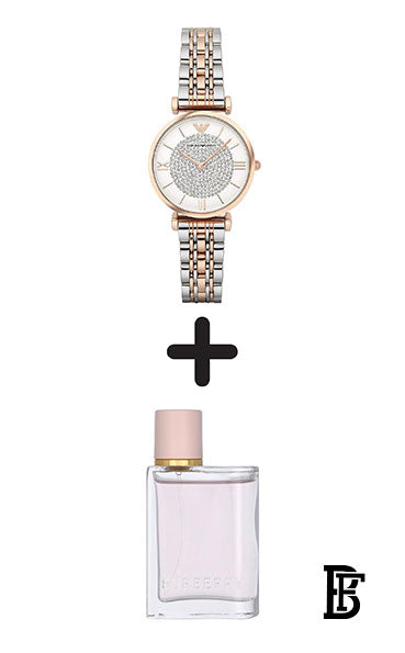 EMPORIO ARMANI Women's Gianni T-Bar Water Resistant Analog Watch AR1926 - 32 mm - Silver/Gold + Gift perfume Tester 30 ml image 1