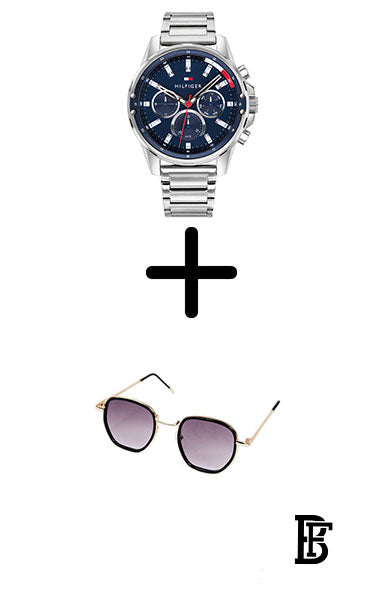 TOMMY HILFIGERMen’s Mason Round Shape Stainless Steel Analog Wrist Watch 45 mm – Silver – 1791788+sun glasses gift sg4 image 0
