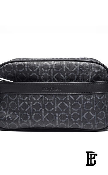 Calvin Klein black Leather Handbag Wash Bag Men Patterned CK image 2