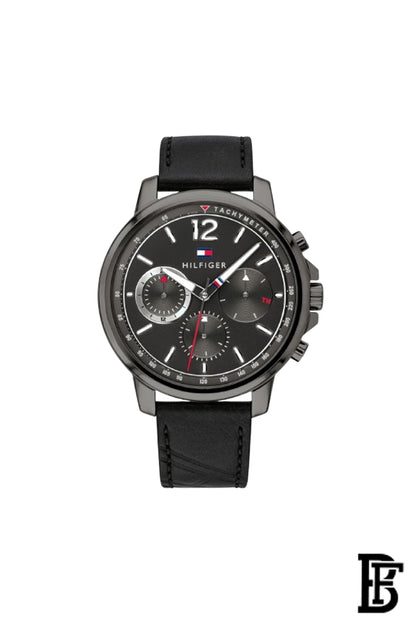 tommy hilfiger Men's Landon Round Shape Leather Band Analog Wrist Watch 44 mm - Black - 1791533 image 1