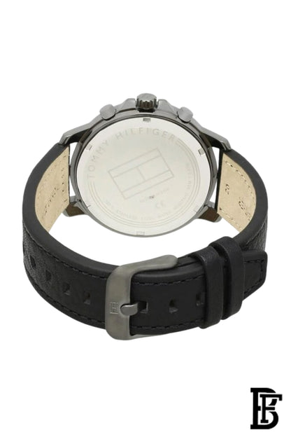 tommy hilfiger Men's Landon Round Shape Leather Band Analog Wrist Watch 44 mm - Black - 1791533 image 2