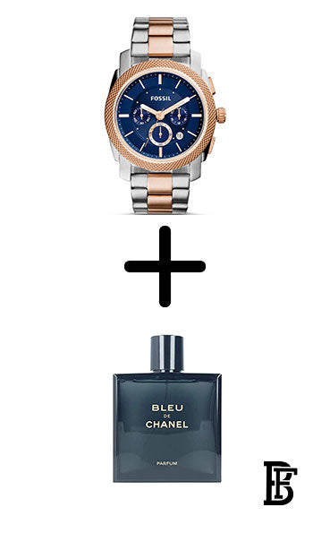 Fossil FS5037 Machine Analog Blue Dial Men's Watch + Gift perfume tester 30 ml image 1