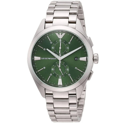 Emporio Armani Claudio Men’s Chronograph Watch AR11480 – Green Dial, Silver Metal Strap