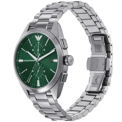 Emporio Armani Claudio Men’s Chronograph Watch AR11480 – Green Dial, Silver Metal Strap