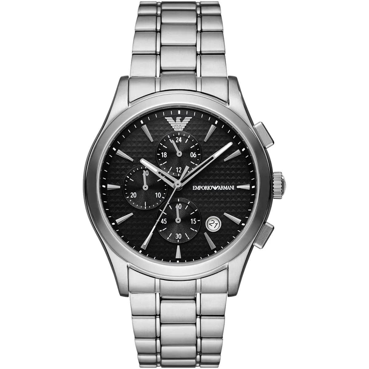 Emperio Silver Steel Watch with Black Dial and Chronograph For Men AR11602