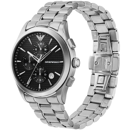 Emperio Silver Steel Watch with Black Dial and Chronograph For Men AR11602