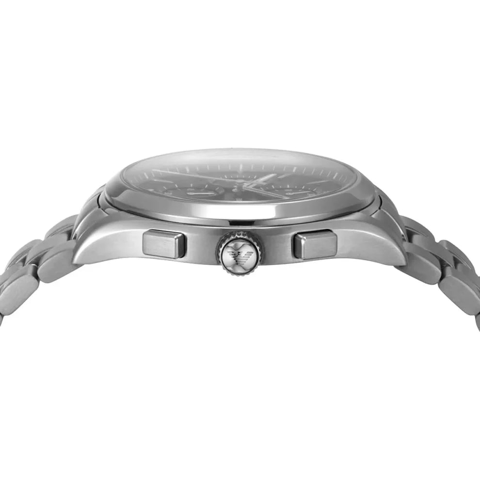 Emperio Silver Steel Watch with Black Dial and Chronograph For Men AR11602