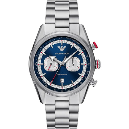 Emporio Armani Racer Chronograph Watch for Men AR11676 – Blue Dial, Silver Stainless Steel