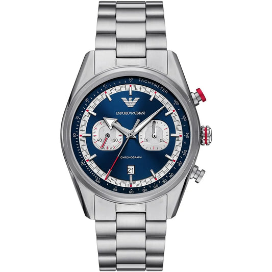 Emporio Armani Racer Chronograph Watch for Men AR11676 – Blue Dial, Silver Stainless Steel