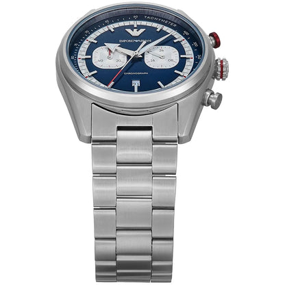 Emporio Armani Racer Chronograph Watch for Men AR11676 – Blue Dial, Silver Stainless Steel