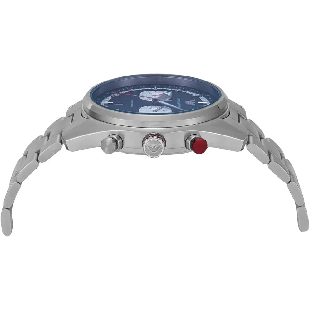 Emporio Armani Racer Chronograph Watch for Men AR11676 – Blue Dial, Silver Stainless Steel