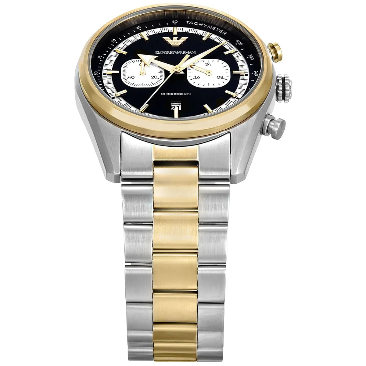Emporio Armani Racer Chronograph Watch for Men AR11678 – Black Dial, Two-Tone Stainless Steel