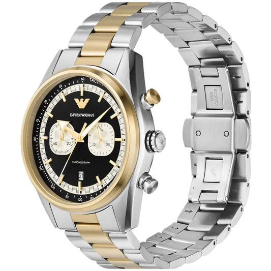 Emporio Armani Racer Chronograph Watch for Men AR11678 – Black Dial, Two-Tone Stainless Steel