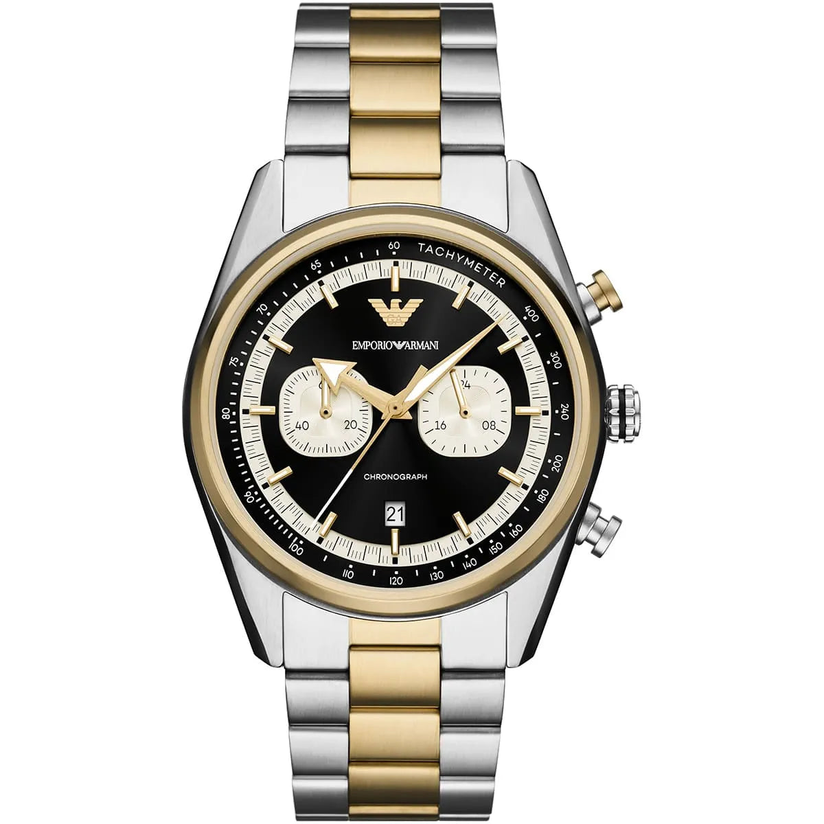 Emporio Armani Racer Chronograph Watch for Men AR11678 – Black Dial, Two-Tone Stainless Steel