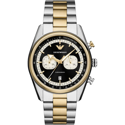 Emporio Armani Racer Chronograph Watch for Men AR11678 – Black Dial, Two-Tone Stainless Steel