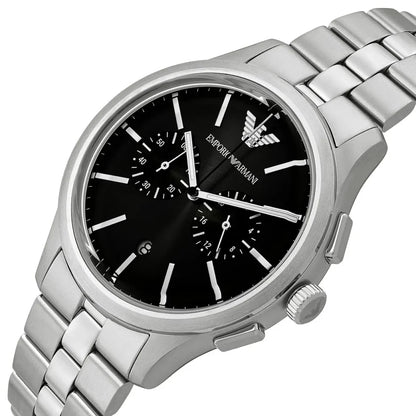 Emporio Armani Dario Men's Watch AR11691 – Black Dial Chronograph & Silver Stainless Steel Strap 42mm