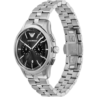 Emporio Armani Dario Men's Watch AR11691 – Black Dial Chronograph & Silver Stainless Steel Strap 42mm