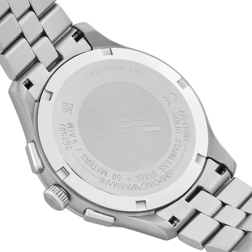 Emporio Armani Dario Men's Watch AR11691 – Black Dial Chronograph & Silver Stainless Steel Strap 42mm