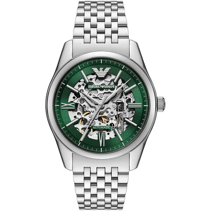 Emporio Armani Antonio Men's Watch AR60091 – Green Dial Automatic & Silver Stainless Steel Strap 43mm