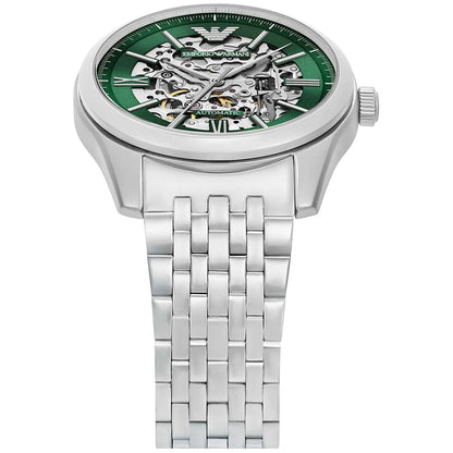 Emporio Armani Antonio Men's Watch AR60091 – Green Dial Automatic & Silver Stainless Steel Strap 43mm