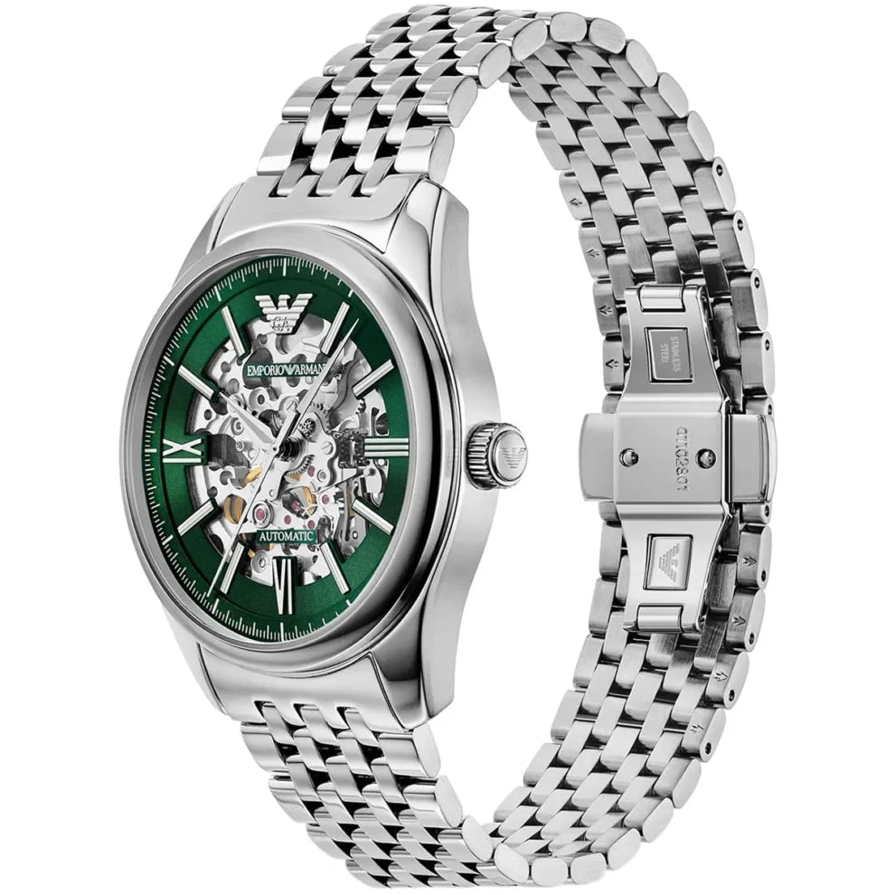Emporio Armani Antonio Men's Watch AR60091 – Green Dial Automatic & Silver Stainless Steel Strap 43mm
