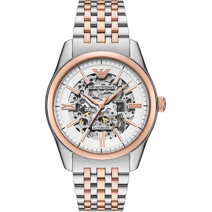 Emporio Armani Antonio Men's Watch AR60092 – Skeleton White Dial Automatic & Two-Tone Stainless Steel Strap 43mm