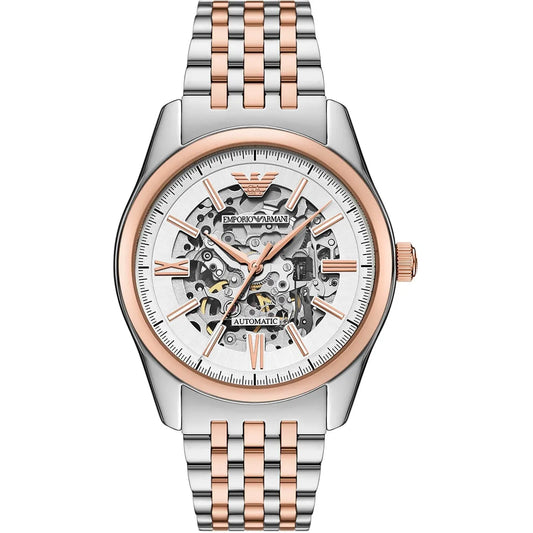 Emporio Armani Antonio Men's Watch AR60092 – Skeleton White Dial Automatic & Two-Tone Stainless Steel Strap 43mm