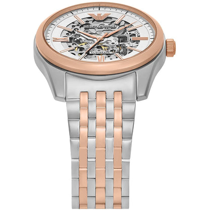 Emporio Armani Antonio Men's Watch AR60092 – Skeleton White Dial Automatic & Two-Tone Stainless Steel Strap 43mm