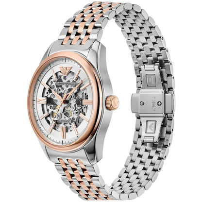 Emporio Armani Antonio Men's Watch AR60092 – Skeleton White Dial Automatic & Two-Tone Stainless Steel Strap 43mm