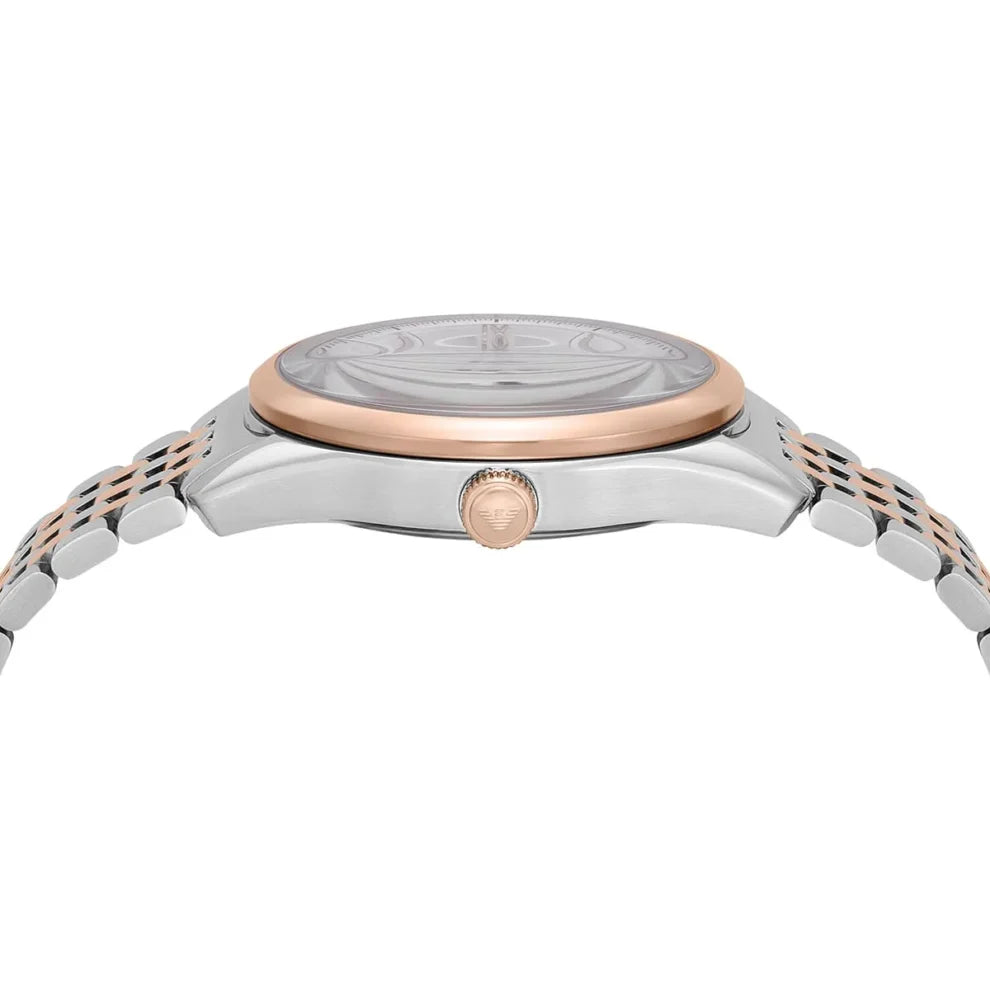 Emporio Armani Antonio Men's Watch AR60092 – Skeleton White Dial Automatic & Two-Tone Stainless Steel Strap 43mm