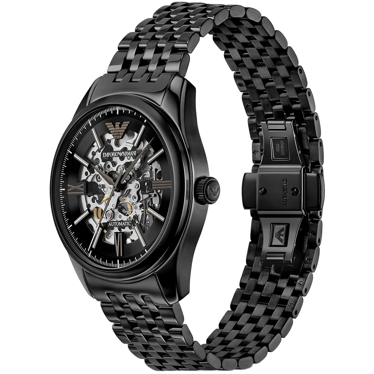 Emporio Armani Antonio Men's Watch AR60093 – Black Dial Automatic & Black Stainless Steel Strap 43mm