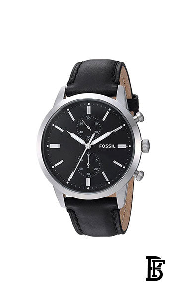 FOSSIL FS5396 Men's Leather Chronograph Wrist Watch - 44 mm - Black + Gift perfume tester 30 ml image 2