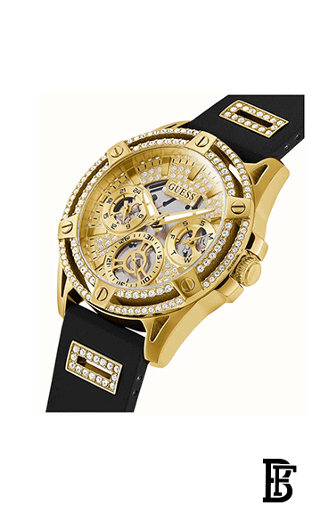 Guess Queen Womens Gold Tone Case Black Silicone Watch GW0536L3 image 2