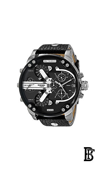 DIESEL Men's Mr. Daddy 2.0 Round Shape Leather Band Chronograph Wrist Watch 57 mm - Black - DZ7313 + Gift perfume Tester 30 ml image 2