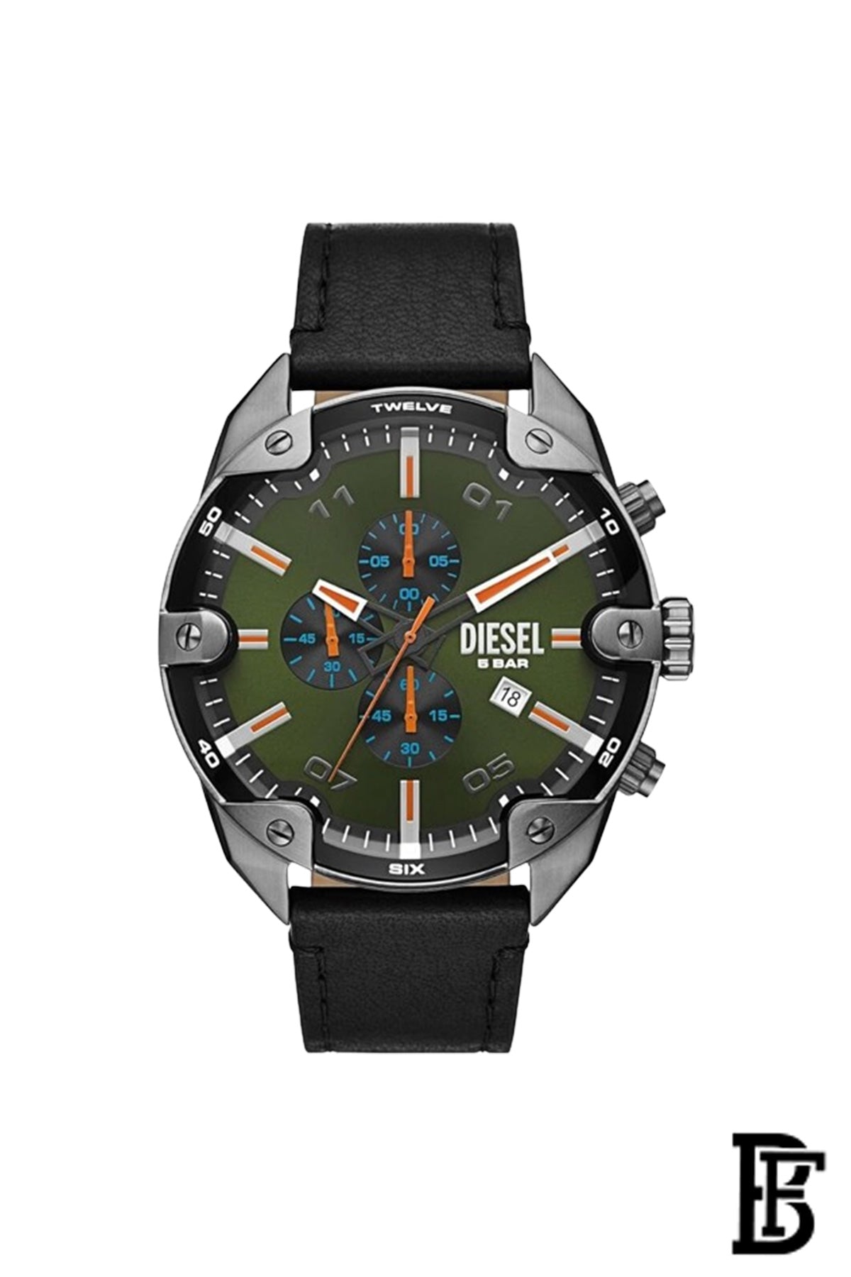 DZ-4626	Diesel Spiked Chronograph Black Leather Watch image 0