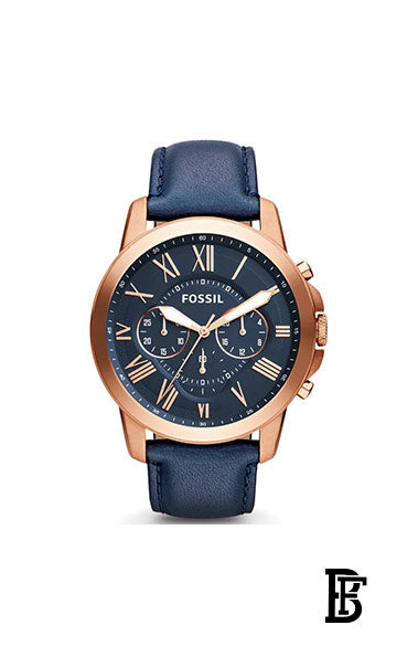FOSSIL FS4835 Men's Leather Chronograph Wrist Watch - 44 mm - Blue + Gift perfume tester 30 ml image 2