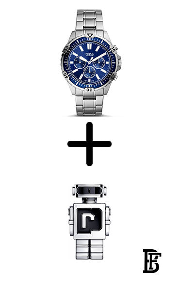 FOSSIL FS5623 men Stainless Steel Analog Wrist Watch - 44 mm - Silver + Gift perfume tester 30 ml image 1