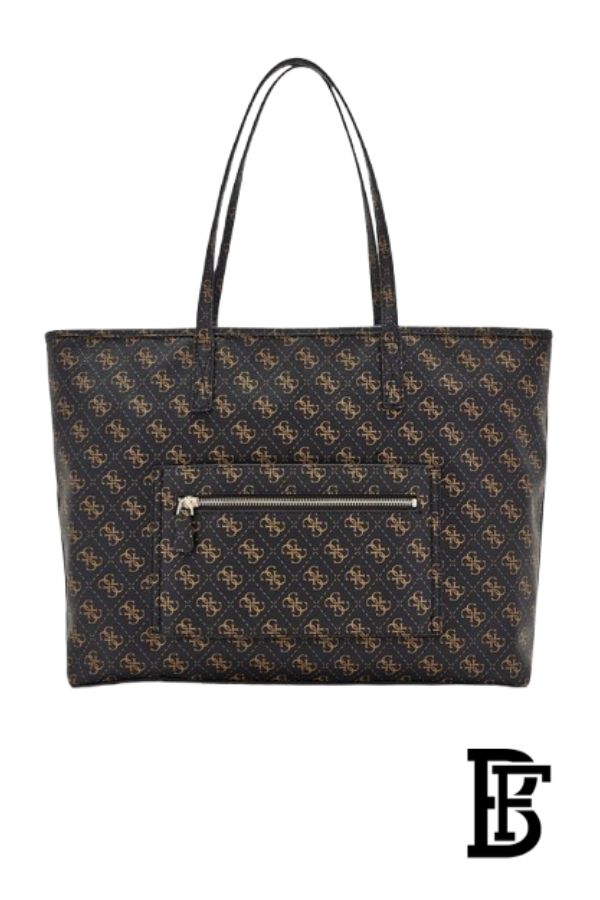 GUESS Power Play Large Tech Tote Bag – Brown Logo, Gold Hardware image 2