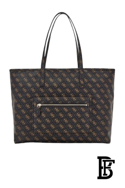 GUESS Power Play Large Tech Tote Bag – Brown Logo, Gold Hardware image 2