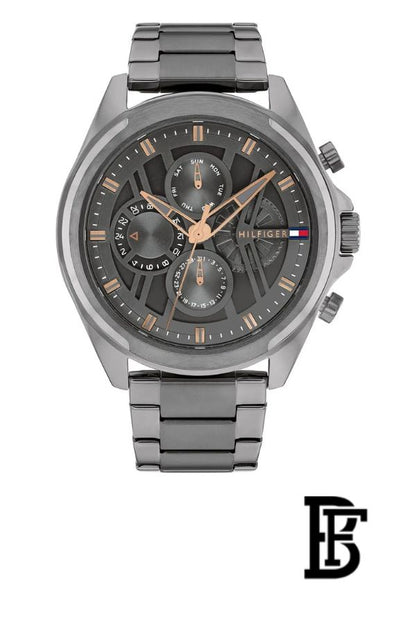 TOMMY HILFIGER MEN'S DARK GREY DIAL IONIC PLATED GREY STEEL BRACELET WATCH - 1710657 image 0