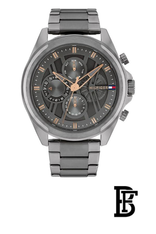 TOMMY HILFIGER MEN'S DARK GREY DIAL IONIC PLATED GREY STEEL BRACELET WATCH - 1710657 image 0
