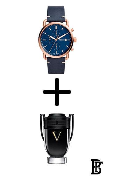 FOSSIL FS5404 Men's Leather Chronograph Wrist Watch - 40 mm - Blue + Gift perfume tester 30 ml image 0