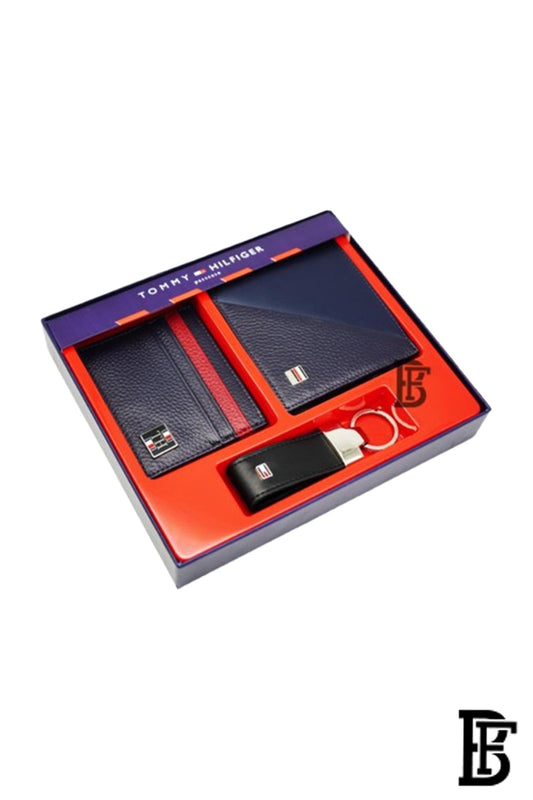 Tommy Hilfiger Salto Men Leather Gift Set of Wallet+Card Case+Keyfob - blue/blue+blue/Black image 0