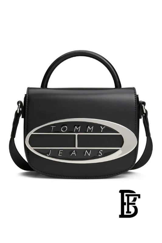 Tommy Hilfiger Black Leather Women Handbag Aw0Aw15811 – Elegant Everyday Shoulder Bag image 0