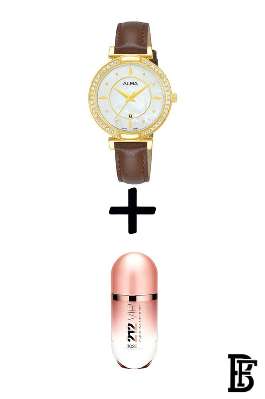 Alba AH7BF8X Women's Leather  Quartz Analog Wrist Watch   + Gift perfume tester 30 ml  Warranty from Elaraby Group image 1