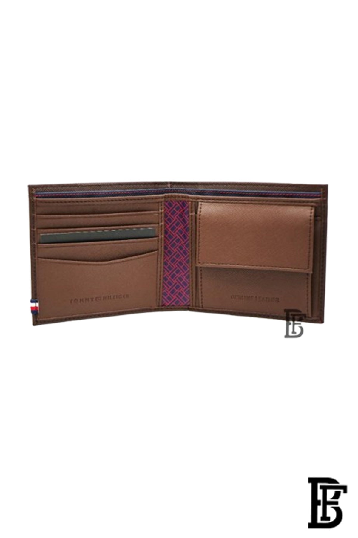 Tommy Hilfiger wallet is a one to face solid style covered in light/BROWN leather image 4